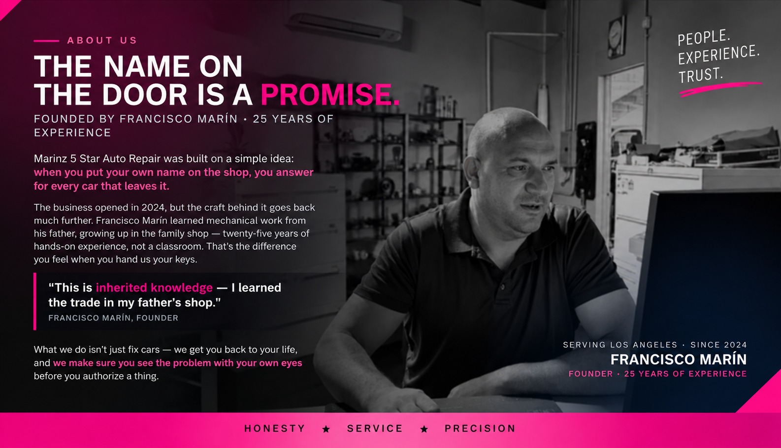 Approved Marinz About Us page design